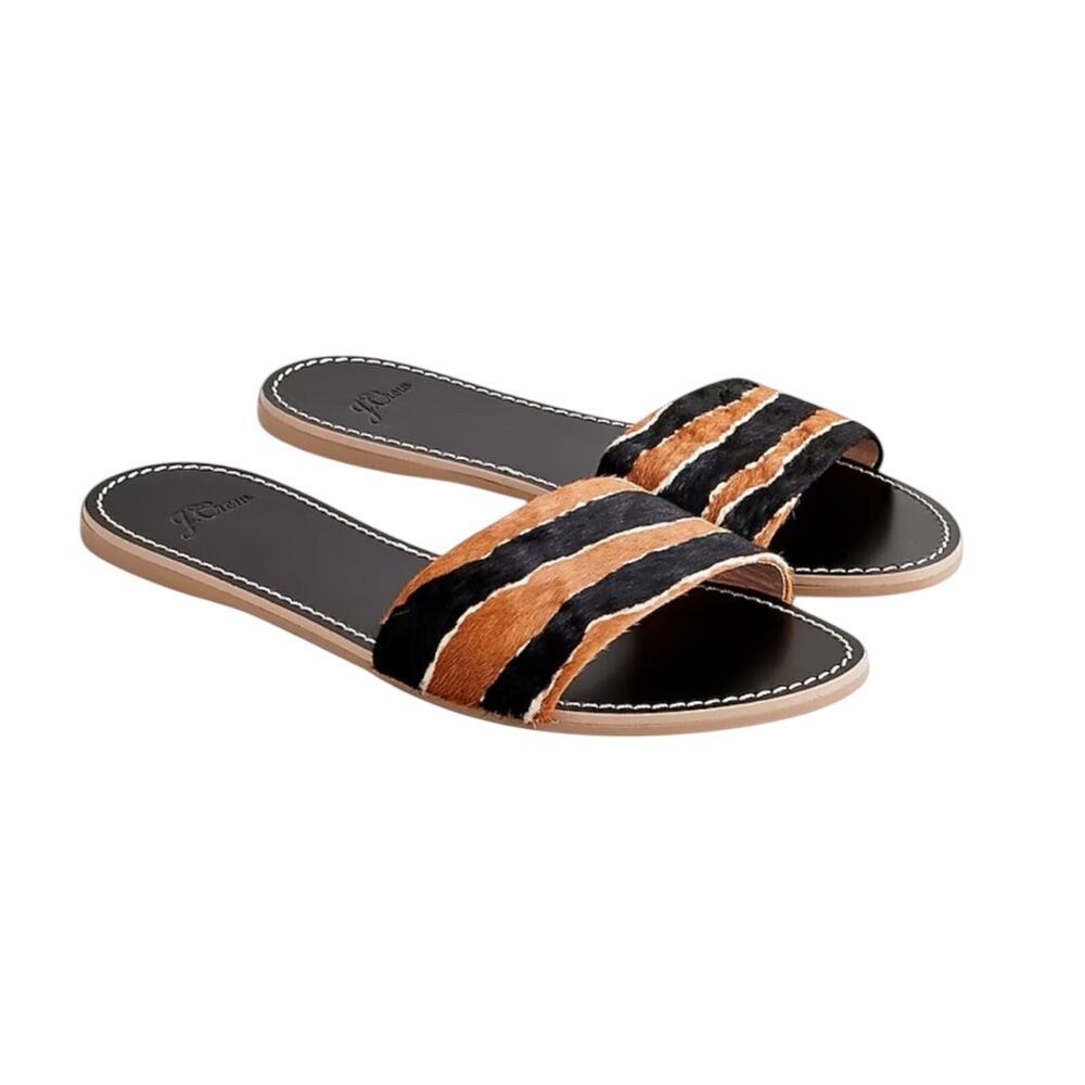 J. Crew Capri Slide Sandals Tiger Print Calf Hair NWT Size 10